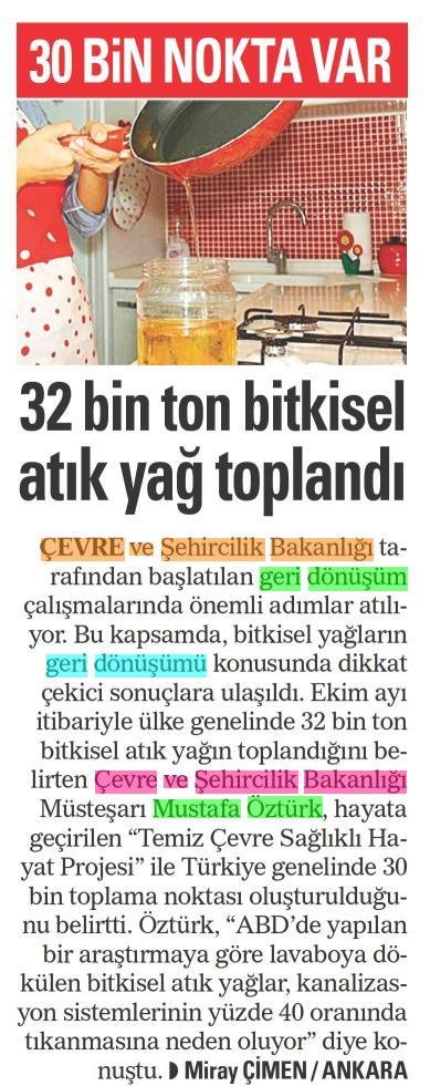 Türkiye Genelinde 30 Bin Adet Atık Yağ Toplama Merkezi Oluşturuldu.