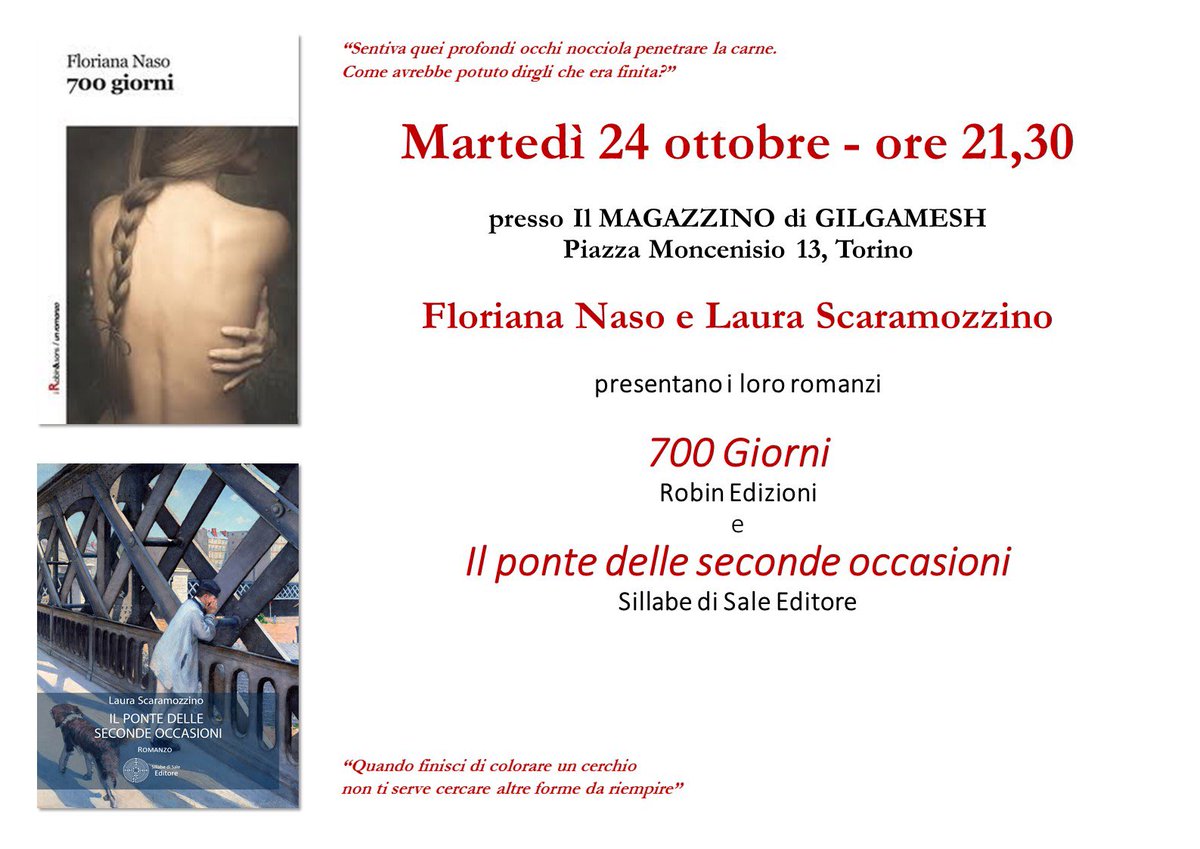 FlorianaNaso's tweet photo. Amici Torinesi, presentazione del mio romanzo 700 giorni, non mancate al jazz clan più famoso di Torino! #Gilgamesh 24 ottobre 21,30! https://t.co/cqAi6NzY8i
