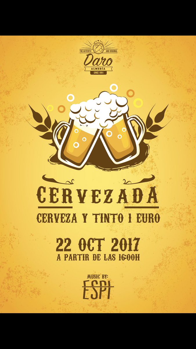 discopubdaro's tweet photo. Hoy día de cervezada, no te lo pierdas cerveza y tinto a 1€ apartir de las 16:00.
Con @djespi en cabina!!! https://t.co/9DtlZQWJeC