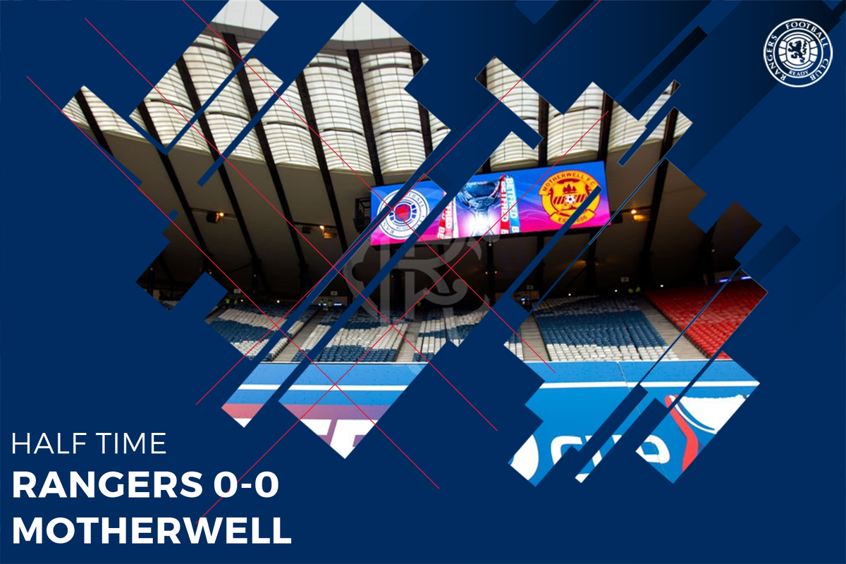 RangersFC's tweet photo. HALF TIME: Rangers 0-0 Motherwell

All level at Hampden at the break. https://t.co/NkWdmptSYm