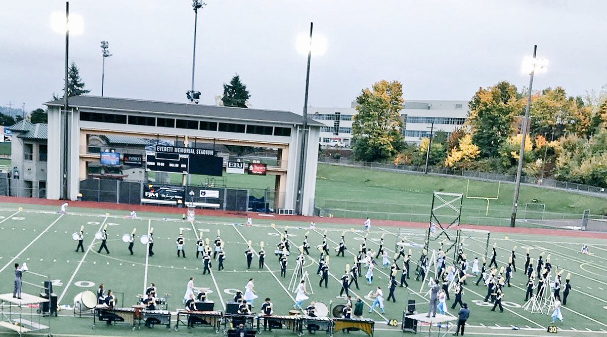 MeadHighSchool's tweet photo. 🚨 #PSFOB UPDATE AFTER FINALS: Mead Marching Band 2nd overall! 🏆Again, BEST color guard. 🥇 Lots of rain. But, Panther Power isn’t fazed. 💙💛 https://t.co/uc8VCN3saa