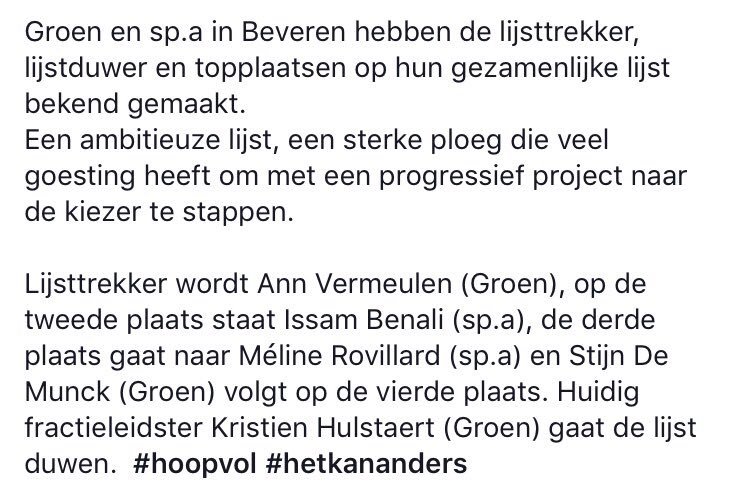 GroenBeveren's tweet photo. Onze topplaatsen zijn bekend. Ann Vermeulen trekt de ambitieuze lijst van Groen-sp.a Beveren #hetkananders https://t.co/h5vGTXarfL https://t.co/8JD66UIP2T