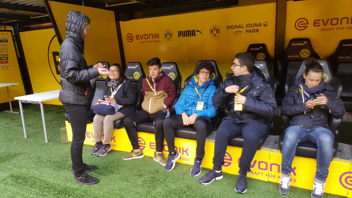 queiruga's tweet photo. #EuropeanSTEMleague Day after Spanish Burgos Team visiting Dortmund Futball Stadium https://t.co/ufvt2OSSra