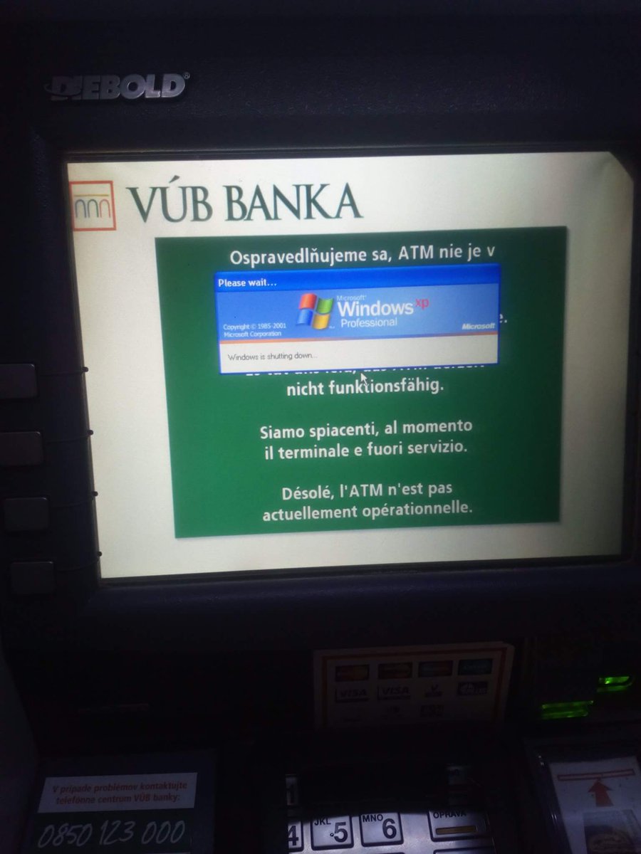 LukasStefanko's tweet photo. We want to colonize Mars and shit, still running XP on most of the ATM's. https://t.co/oBmyKtIAYU