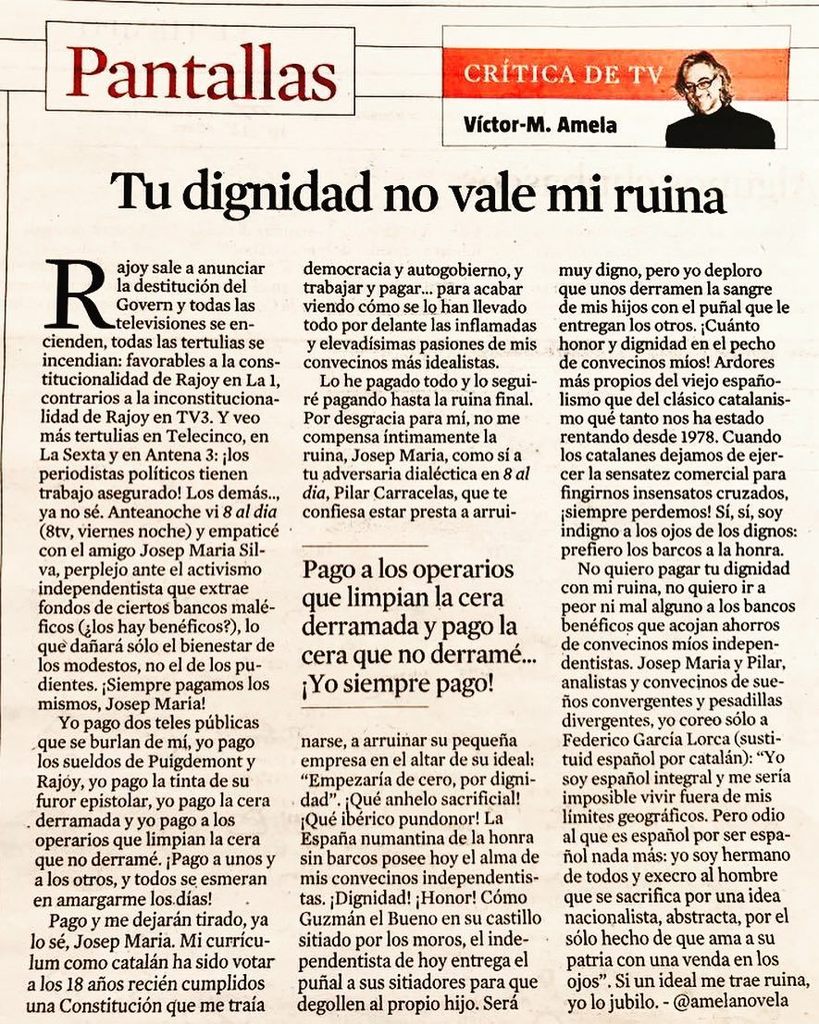 amelanovela's tweet photo. Mi #críticadetvdedomingo en #vivirlavanguardia (22/10/17) @JotaMSilvaA @pilarcarracelas @8aldia @KRLS https://t.co/YfIr4egNYx https://t.co/wnAMtjSU7Z