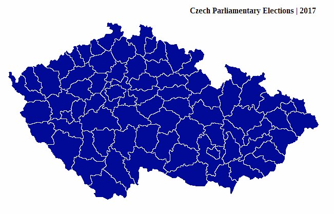 ElectReport's tweet photo. #Czechia #volby2017 
2013-2017 Electoral maps:
Blue: ANO-ALDE
Red: KSČM-Left
Orange: ČSSD-S&amp;D
Purple: TOP 09-EPP https://t.co/cqiPQBnx3V