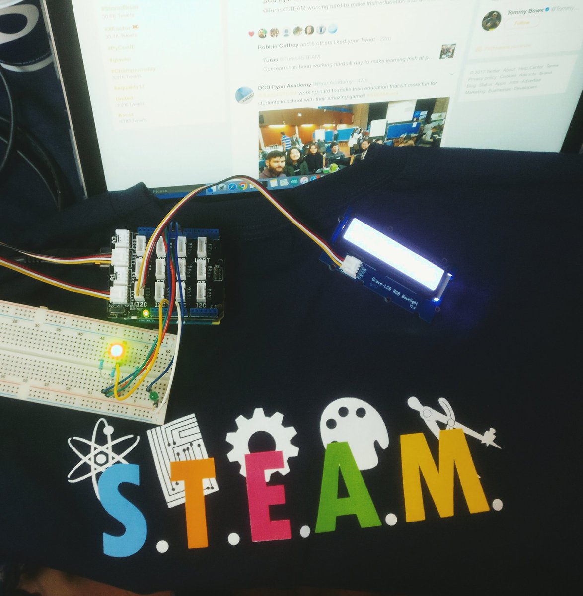 Turas4STEAM's tweet photo. We have our #STEAMhack t-shirts. Just over 4 hours until we pitch! https://t.co/wkzc1cVtTm