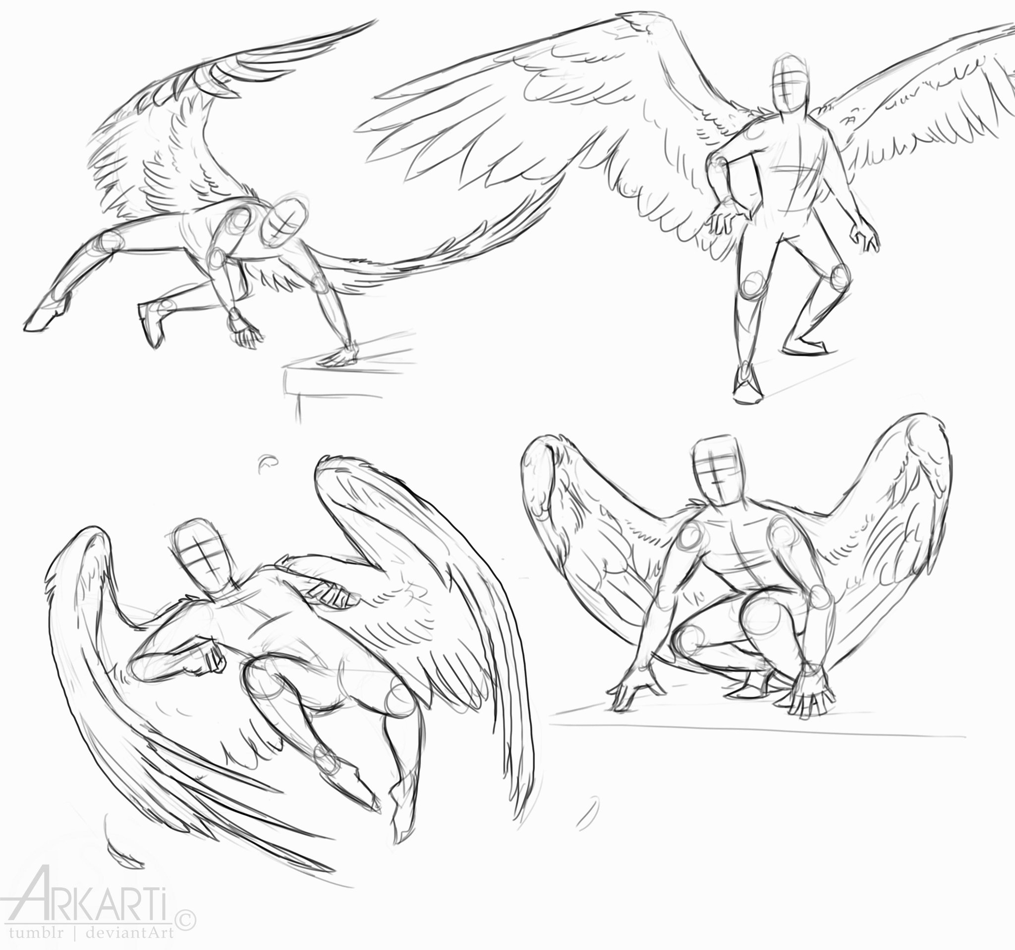arkarti on Twitter: "Some sketches of dynamic poses + wings #digitalart