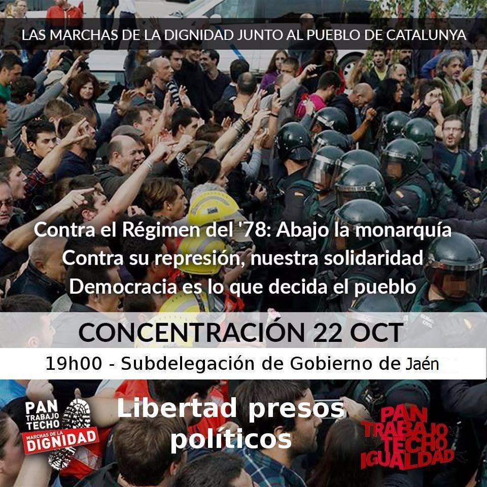 Marchas22M's tweet photo. JAÉN. Concentraciones hoy en Andalucía. Por la libertad de los presos políticos. Ante su represión, nuestra solidaridad! ✊ https://t.co/UBJ788LT1n