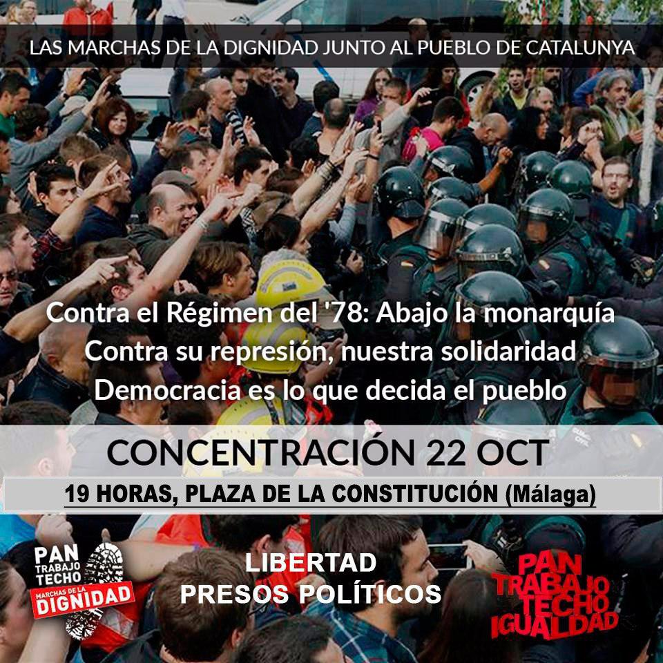 Marchas22M's tweet photo. MÁLAGA. Concentraciones hoy en Andalucía. Por la libertad de los presos políticos. Ante su represión, nuestra solidaridad! ✊ https://t.co/GZxyS6rxg9