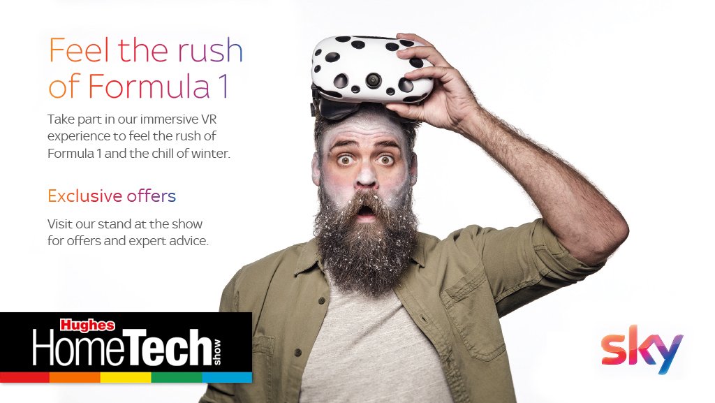 HughesDirect's tweet photo. Be sure to pop to the @SkyUK stand at the #HughesHomeTechShow to grab some exclusive deals &amp; take part in the immersive VR experience! 😎 https://t.co/lC1ZVi3cDz