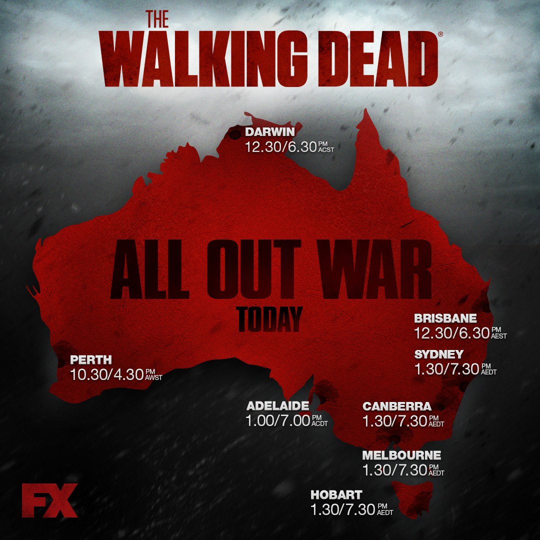 fxtvau's tweet photo. Don't miss a second of #TheWalkingDead Season 8 premiere today on FX Check your local times #spoilersarecoming #TWD #TWDS8 #TWD100 #TWDonFX https://t.co/i1rwTWHG7e