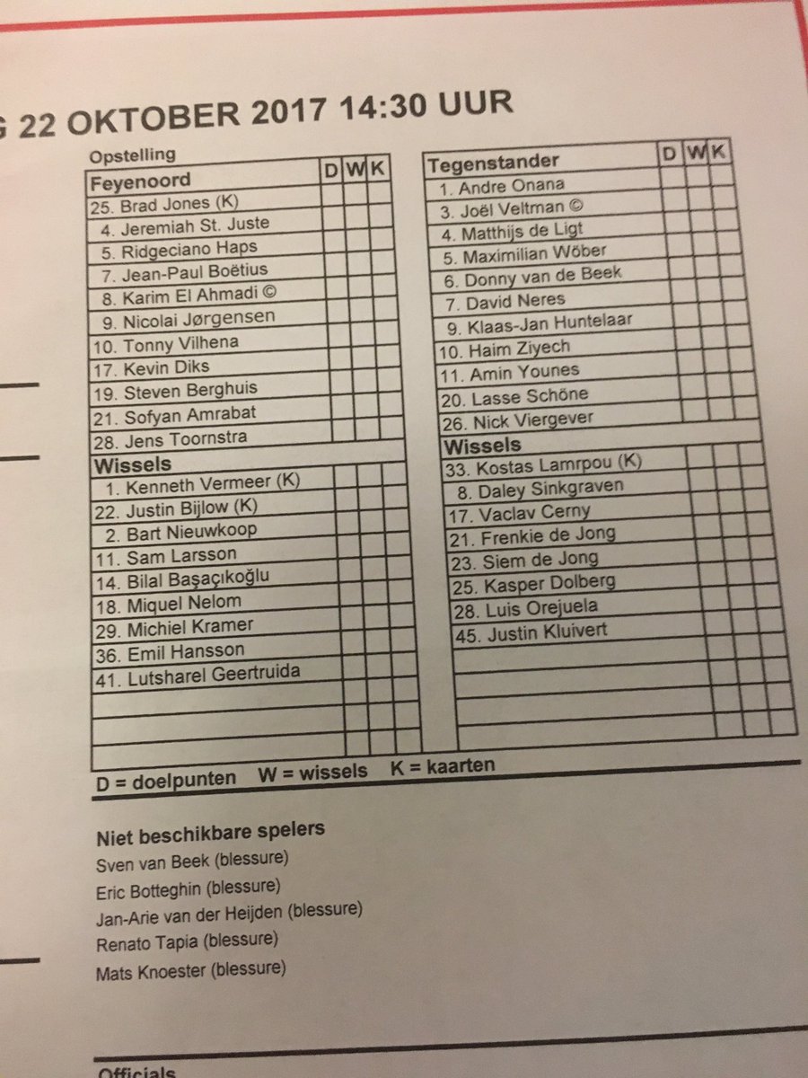 JanDirkStouten's tweet photo. Feyenoord met Diks centraal achterin en Amrabat rechts achterin. #feyaja https://t.co/NM7X2EY87x