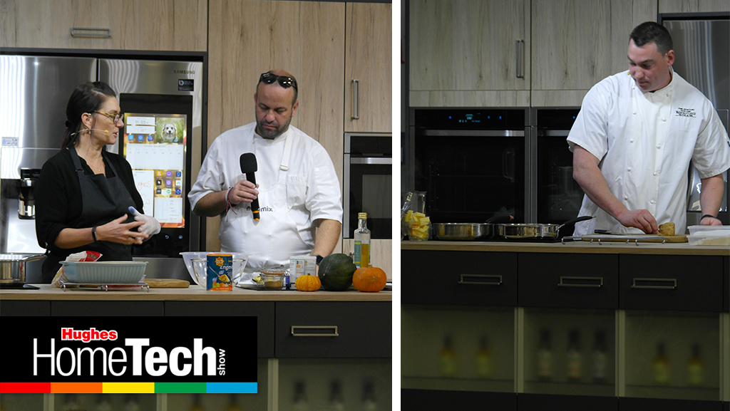 HughesDirect's tweet photo. A very warm welcome to @chefjuicyjamie and @sarabynature who have given great demos today at the #HughesHomeTechShow! https://t.co/qIZpzfdwoK