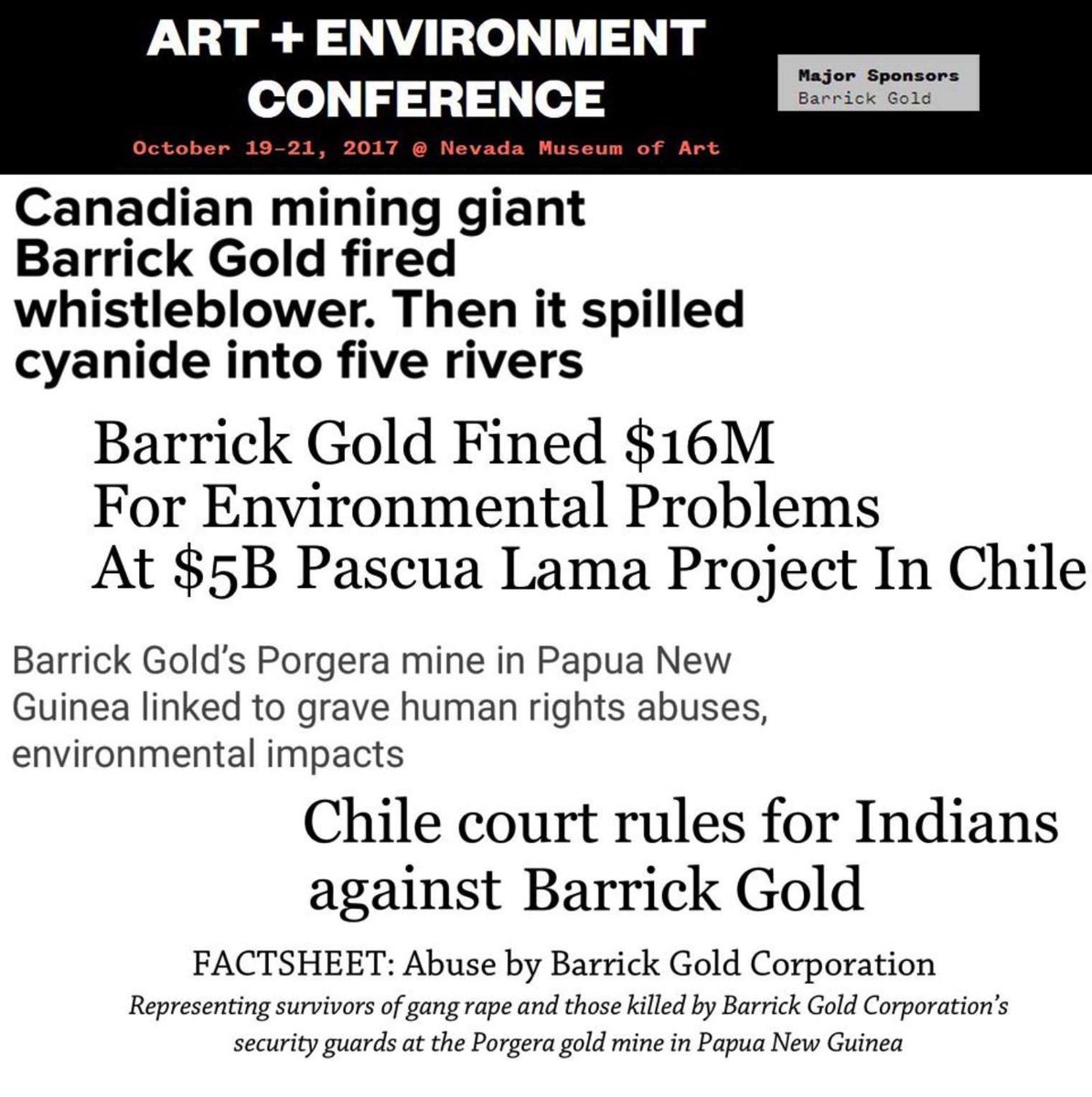 bobfulkerson's tweet photo. Gold mining=biggest cultural collision in western US history. #AENV2017 sells itself to @BarrickGold to sanitize that https://t.co/YcfPUtcNDz