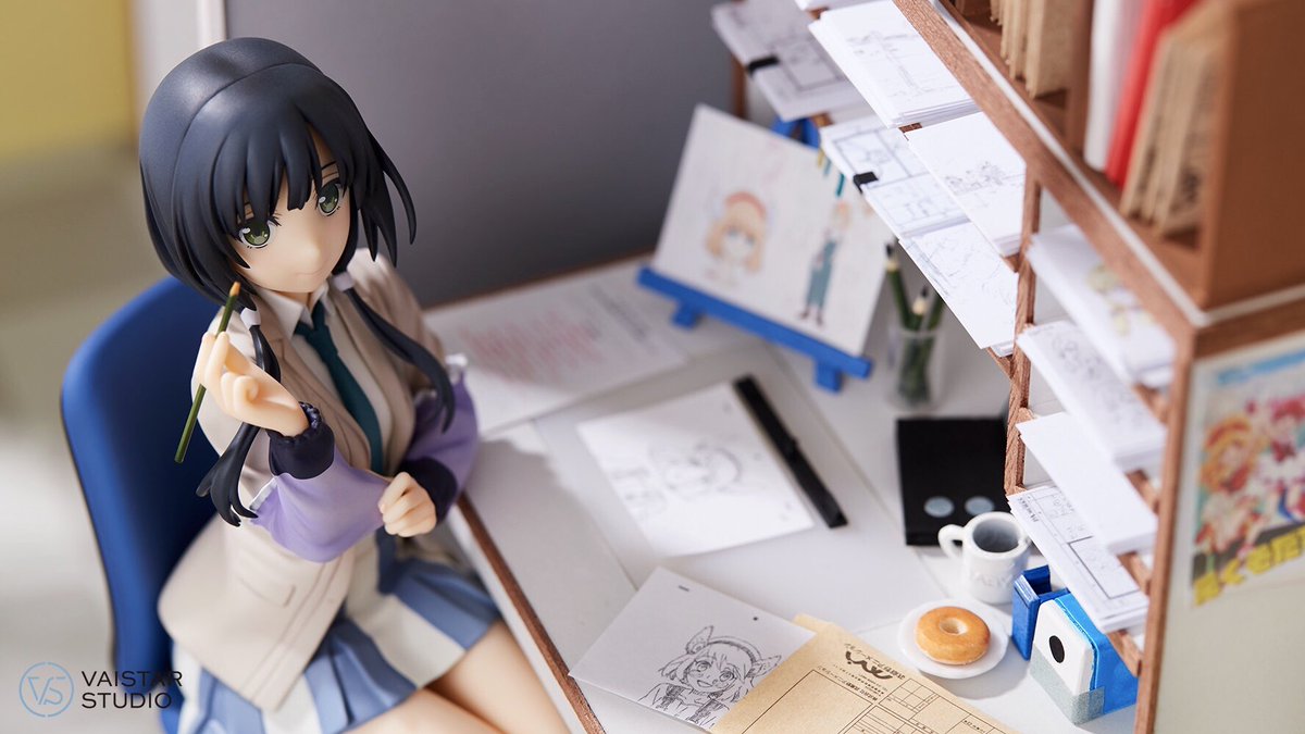 Vaistarstudio アルター Shirobako 安原絵麻 絵麻のフィギュア買って背景をどうするか悩んだのですがやっぱりこのセットが一番と思いアニメ見ながらポチポチ作りました 他の4人やスタッフのフィギュアも出て欲しいなぁー Shirobako T Co