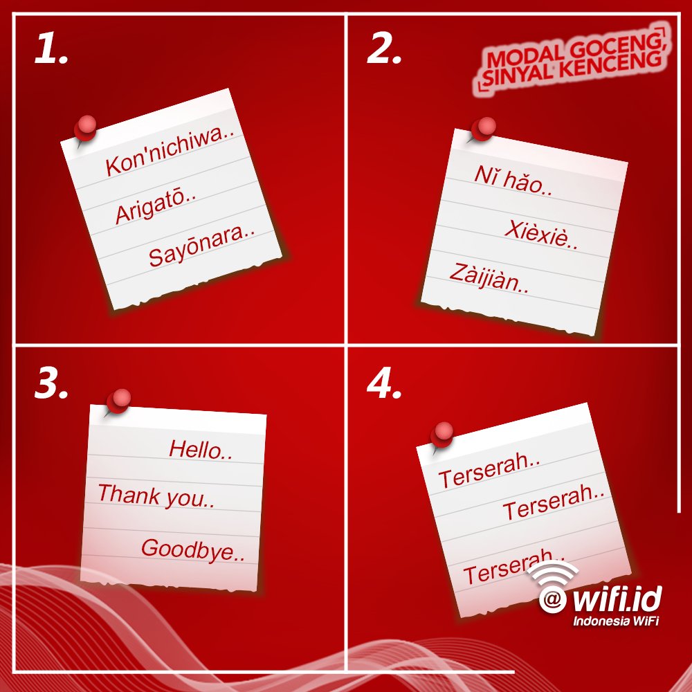 wifi_id's tweet photo. 1. Bahasa Jepang
2. Bahasa Mandarin
3. Bahasa Inggris
4. Bahasa hati cewek yang lagi ngambek :( https://t.co/EOnDvCRMaF