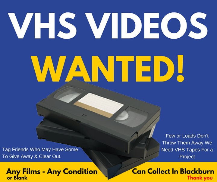 BlackburnSocial's tweet photo. #Blackburn 📼 Any Blackburn People have any VHS tapes they want to get rid of? https://t.co/u54P4vV2LI