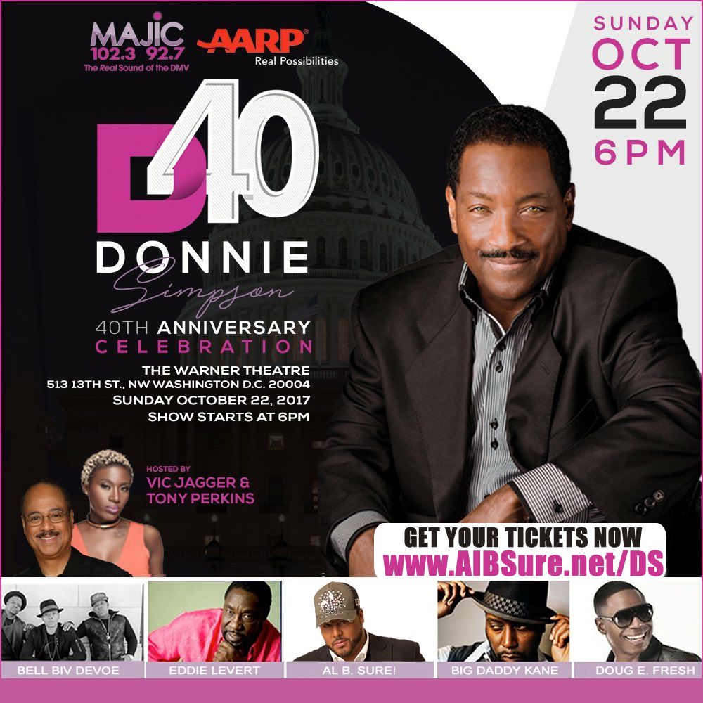 OfficialAlBSure's tweet photo. 🌟The #DMV Tonight Oct 22 Come &amp; Celebrate @DonnieSimpson's 🌟40th Anniv @WarnerTheatre Doors 5P Show 6P Tixs https://t.co/E5LbwUt7p8 #AlBSure https://t.co/zrVkP4QrHR