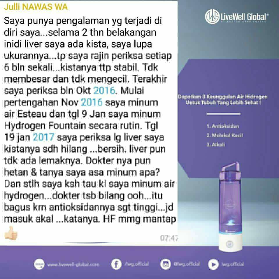Kista sembuh berkat rajin konsumsi air hidrogen yang terbukti bermanfaat. Hubungi :Vera | 61-433235777 | vregar.yesnumber1.com #yesn