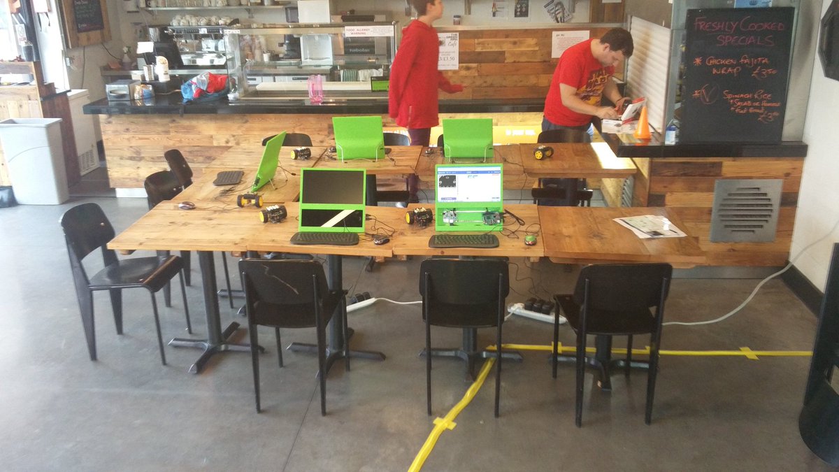 goobric's tweet photo. It's all happening at #TheGreenMan #Wearables & robot #microbits π€ are ready to go π#slrj @Raspberry_Pi @microbit_edu https://t.co/MtnHBrMe5c