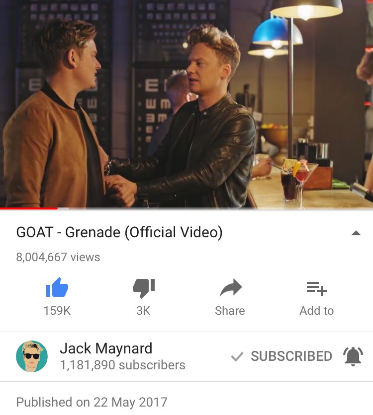 tinykrystal18's tweet photo. 8 MILLION VIEWS IN 5 MONTHS @Jack_Maynard23 @ConorMaynard #GOATπ #GRENADEVIDEO https://t.co/S1MhpFjmWp