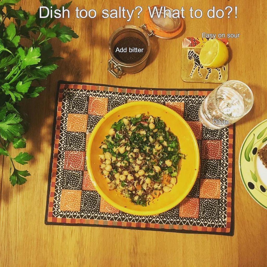 PlantJammer's tweet photo. Over-salted your dish. This is what to do: 1) Balance w bitter (eg an espresso), 2) Add green aromas (eg herbs), 3… https://t.co/90YzKNMVxt https://t.co/XcwqS8GwPp