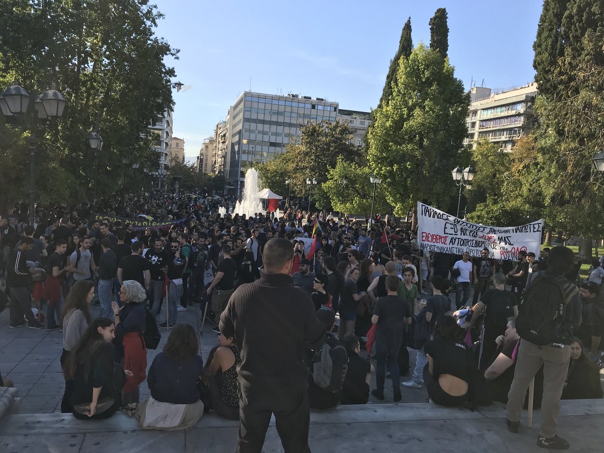 Nasim_Lomani's tweet photo. #ANTIFA gathering in #Athens against fascism and #transphobia. Now in #Syndagma square. https://t.co/0O130flgKt