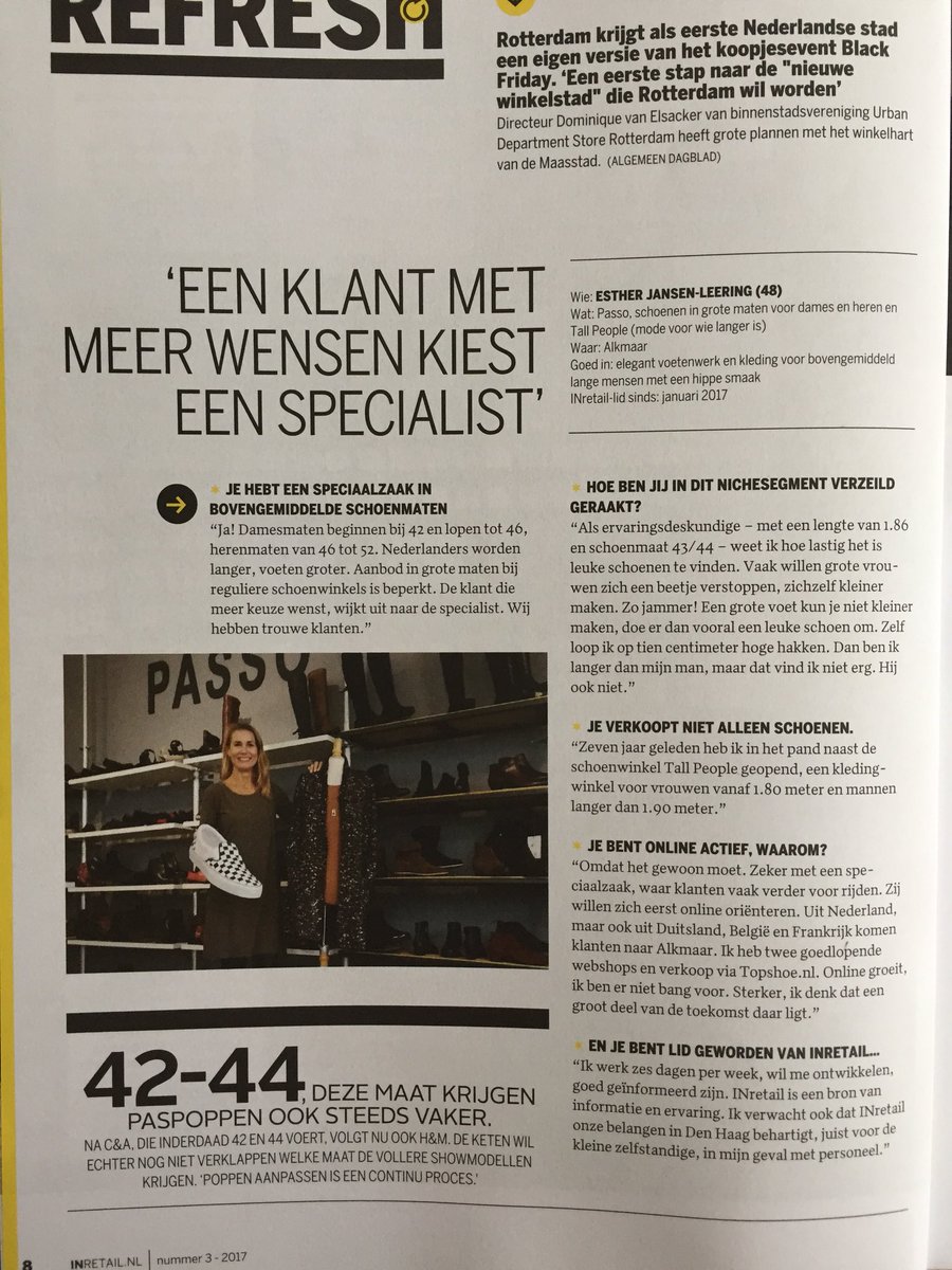 Leuk @passoschoenen & @TallPeoplePasso in @INretail! #langemensen #groteschoenen #bigshoes #tallpeople #specialisme passo.nl