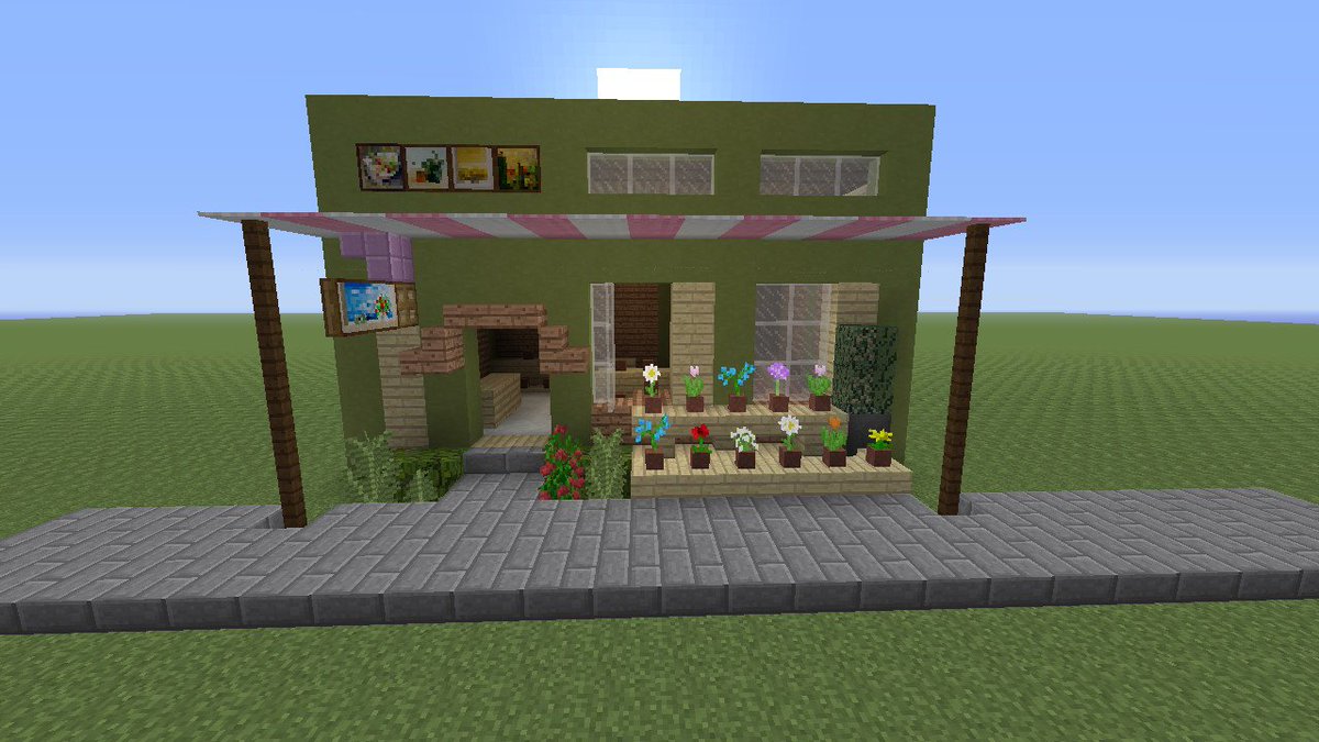 Kiruha とまさかの宝具3マーリン Twitterren Minecraft マイクラ Nintendoswitch 本日のお題 花屋 題名 街角の小さい花屋さん 今回は内装も作る余裕があった ここからでは見えないけど マイクラ建築60分一本勝負