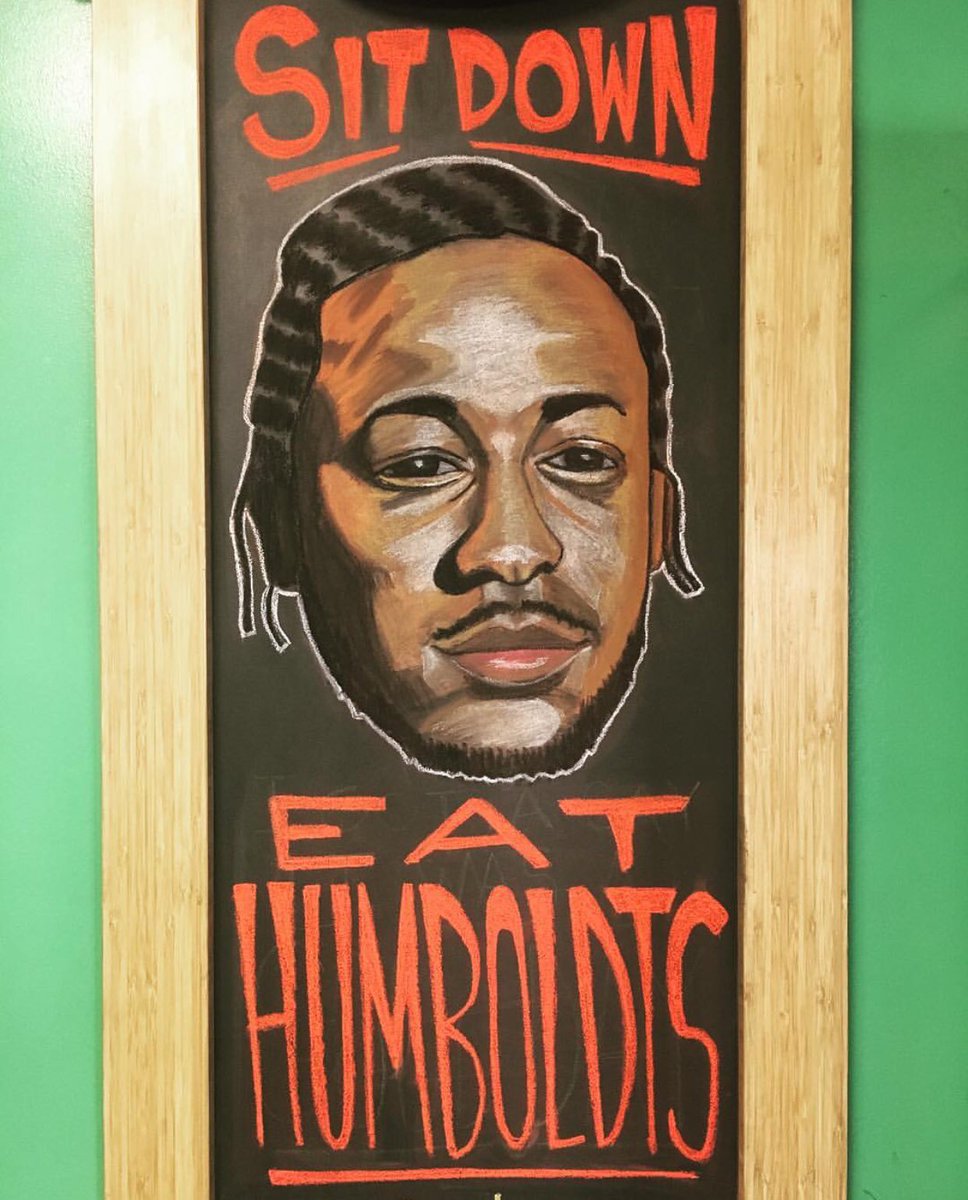 chebahutcoblvd's tweet photo. New #ChalkArt by our very own Nick Rhode. Come check it out and pick up a toasted Humboldt sammie! #ChebaFam #ChebaHut @kendricklamar https://t.co/q5KxXvuzuK