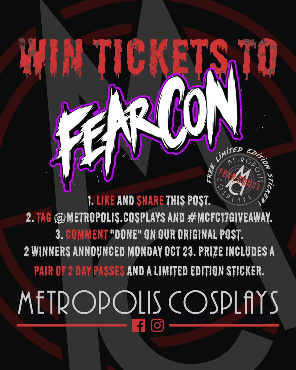 WIN FREE tickets to <a href="/fear_con/">Fear_Con</a>! Head to our Instagram (metropolis.cosplays), enter to win 2 day passes! #FearCon17 
instagram.com/p/BacuLbAglIu/