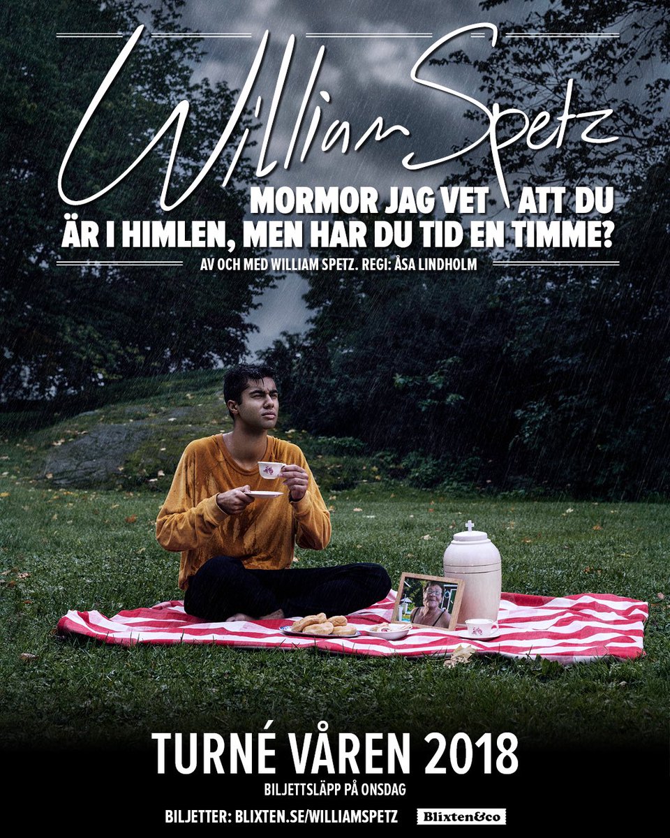 VÅREN 2018 ÅKER JAG UT PÅ TURNÉ IGEN!!! 
Jag är så lycklig över detta.
Biljetter släpps på onsdag ♥️
All info: blixten.se/williamspetz