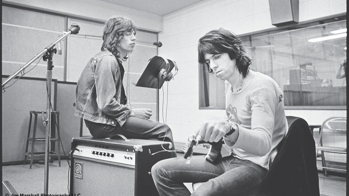 Mick Jagger and Keith Richards in the studio, 1972