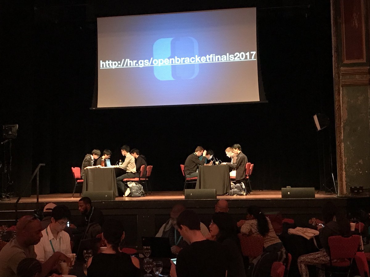 Final round of <a href="/openbracketDE/">OpenBracket</a> just ended. 8 finalists worked through 6 coding problem sets in 30 minutes.   Winner announced shortly #netde