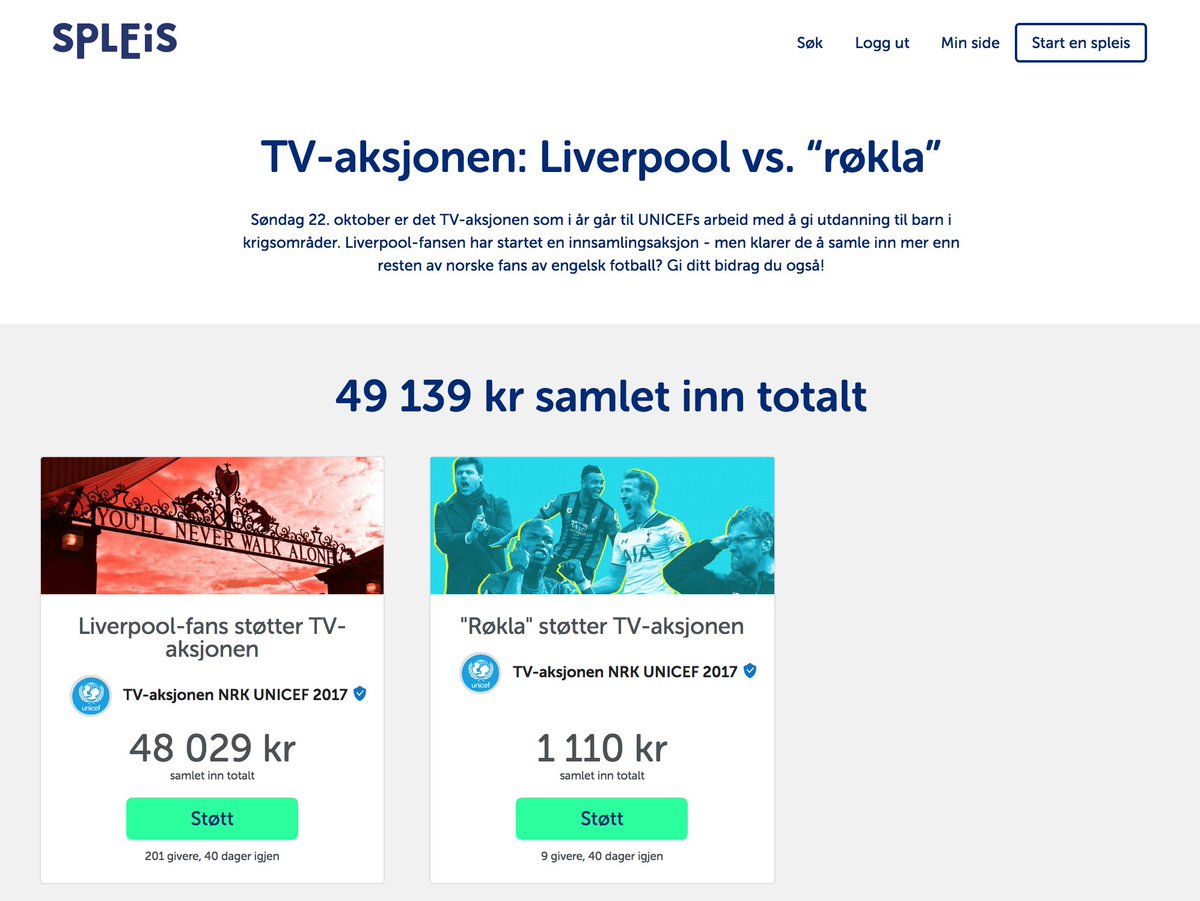 heispleis's tweet photo. TV-aksjon-duell! Liverpool vs Røkla - hvem samler inn mest penger? Følg duellen på https://t.co/j83HYPbsGr 😀 #NRKTVaksjonen #2pl #lfcnor https://t.co/CQJU4uLajI