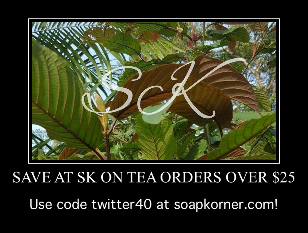 skherbalist's tweet photo. RT- Visit code twitter40 to save now on all Tea orders over $25 at https://t.co/6Ol47gysT9! #kratomistea #usekratomsafely #kratom #iamkratom https://t.co/Z4QbQvhQ2w