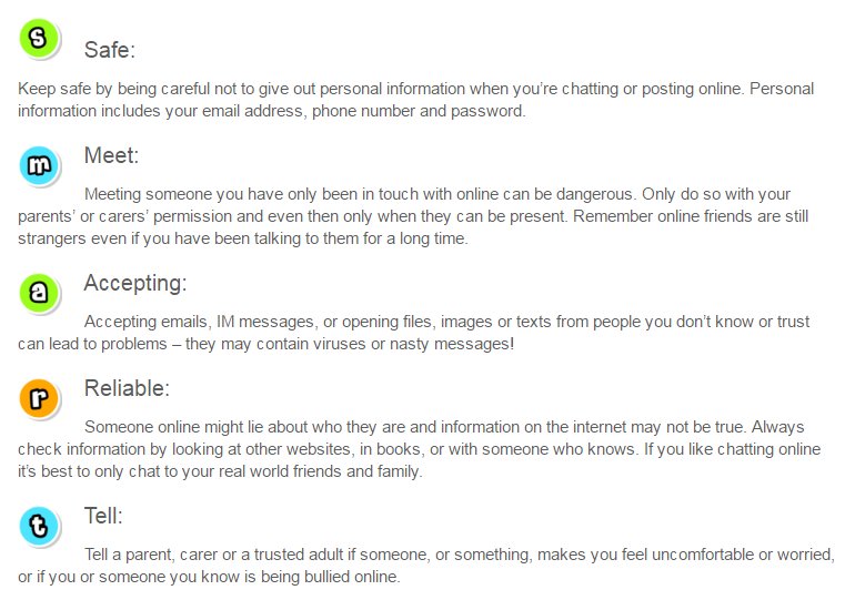 childnet's tweet photo. Do you know our SMART rules? Learn these 5 top tips to help children stay safe online! https://t.co/fhHdy9KpBj #SMARTrulessunday https://t.co/PbqgbFyVzg