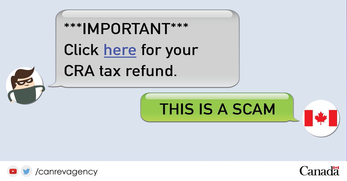 CanRevAgency's tweet photo. #SCAM ALERT: the CRA doesn’t send refunds by email money transfer. AVOID THIS AND OTHER SCAMS. https://t.co/YHK6AIOKXE #CAPSLOCKDAY https://t.co/408Xj55t6K