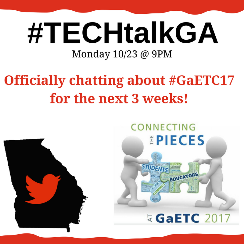 DrBurgessEdTech's tweet photo. Coming up tomorrow 9pm on #TECHtalkGA, we're talking Social Media for Engaged Learning!
Host @jklcassidy
Connect the pieces w/#GaETC17! https://t.co/9oejcDjoyW