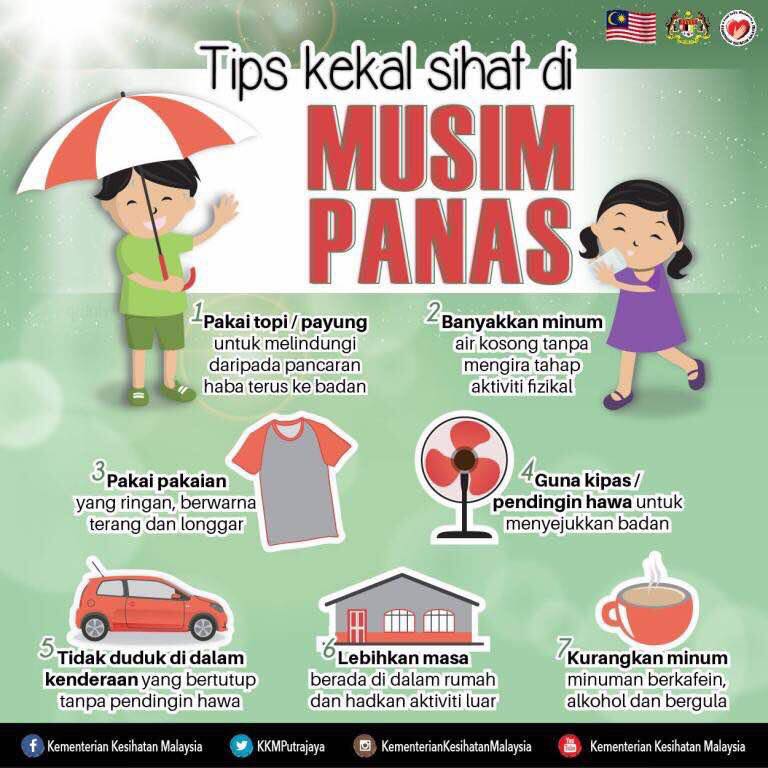 bernamadotcom's tweet photo. Minum banyak air suam, air isotonik &amp; hadkan aktiviti luar yang terdedah kepada cuaca panas terik semasa musim panas ini - @DGHisham https://t.co/OIiu97UHJU