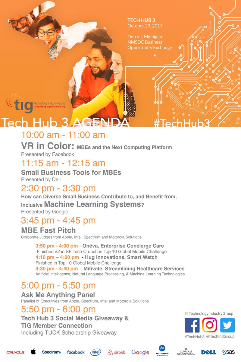 _TechScale's tweet photo. Incredible line up of tech execs & #MinorityInTech speakers & panelists tomorrow @ #TechHub3 booth #275, here you go. #NMSDC #wearenmsdc https://t.co/Acgop4Gmc4