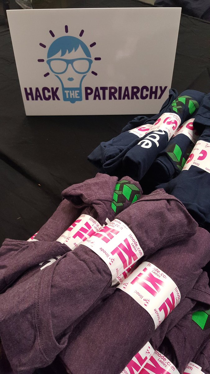 HackPatriarchy's tweet photo. Thank you @linode for supporting #HTPhack with some excellent swag - everyone loves the t-shirts & discount code! #HackThePatriarchy https://t.co/eBuLGOAS8k