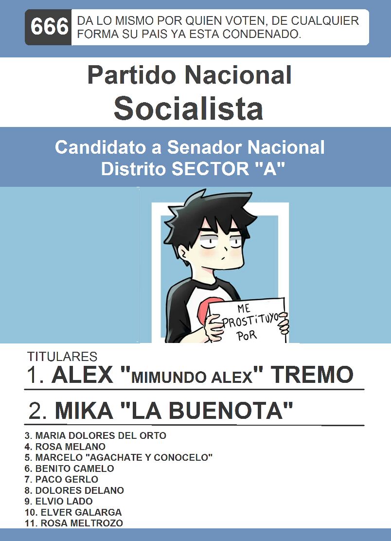 AlexaTremo's tweet photo. Es estas elecciones no se olviden votar por mi :v
Odio la politica asi que seria un buen candidato ;3 https://t.co/Yulxja31Wc