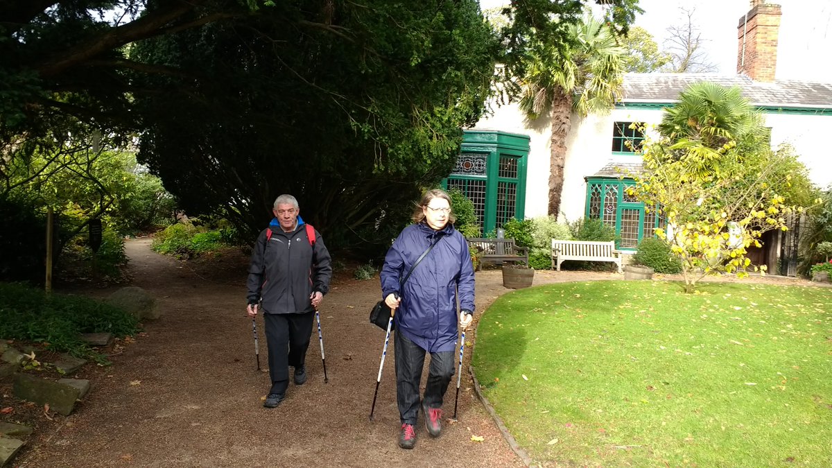 Blustery @OfficialTfGM 4 #Didsbury Parks #NordicWalk- well done Janet &amp; Frank for braving the weather (sun in Parsonage Gardens!) #GMWalking