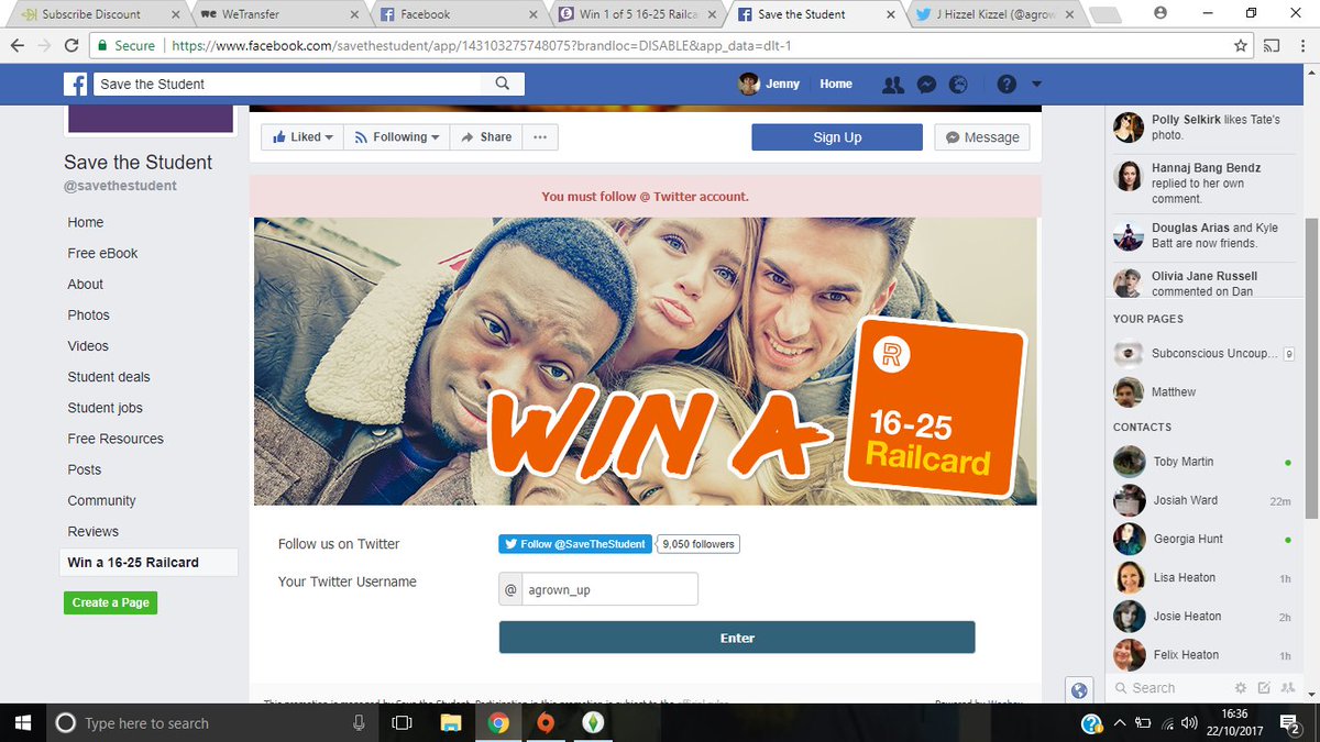 agrown_up's tweet photo. @SaveTheStudent trying to enter your railcard competition but it hasn't recognised I'm following you :p https://t.co/9IztSsfYx7