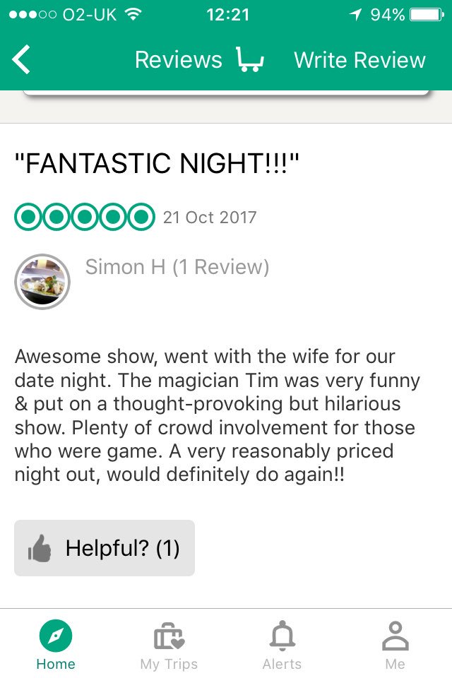 Great review from my show last night!