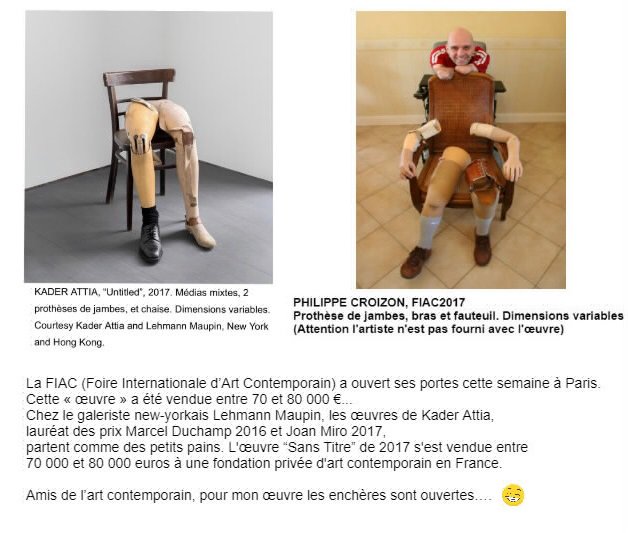 PhilippeCROIZON's tweet photo. La @FIAC a ouvert à #Paris
Cette œuvre a été vendue entre 70 et 80 000 €
Pour mon œuvre les enchères sont ouvertes…🤪
#FIAC #FIAC2017 #artist https://t.co/hZtyyqoMRH