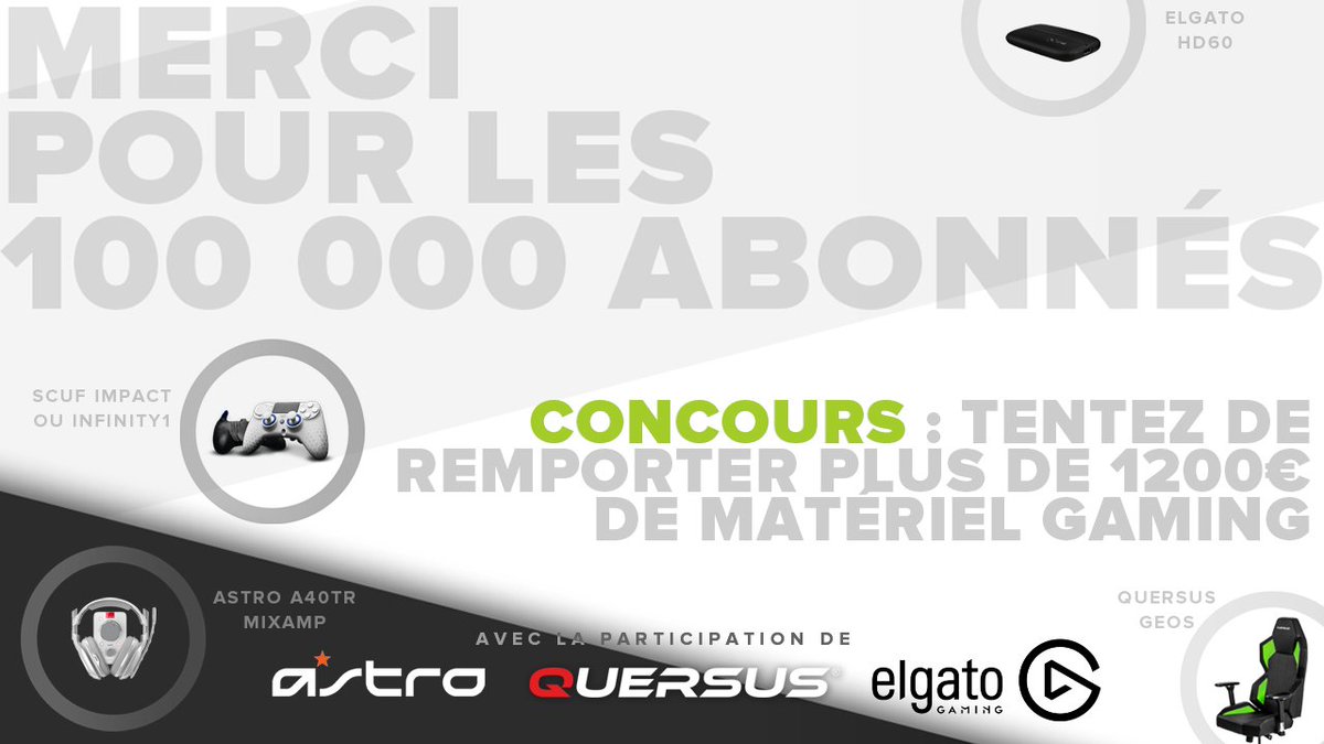ScufFrance's tweet photo. 🎁 #concours 🎁
Pour participer :
#RT ce tweet
Tweetez : #JeVeuxLePackSCUF100K
Follow @ASTROGamingFR @elgatogamingFR @QuersusFR @ScufFrance https://t.co/v581SEmgYN