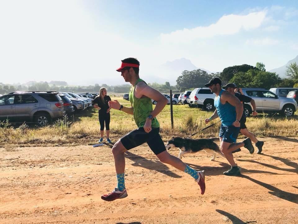 bigchrisvis's tweet photo. @2OceansMarathon 1st place in 10 km farm run outside Stellenbosch supporting @1HEARTFORKIDS #RunReadLead #bananasocks #roadtooceans. Photo credit - @tTORRIN https://t.co/Brey2wwoFd